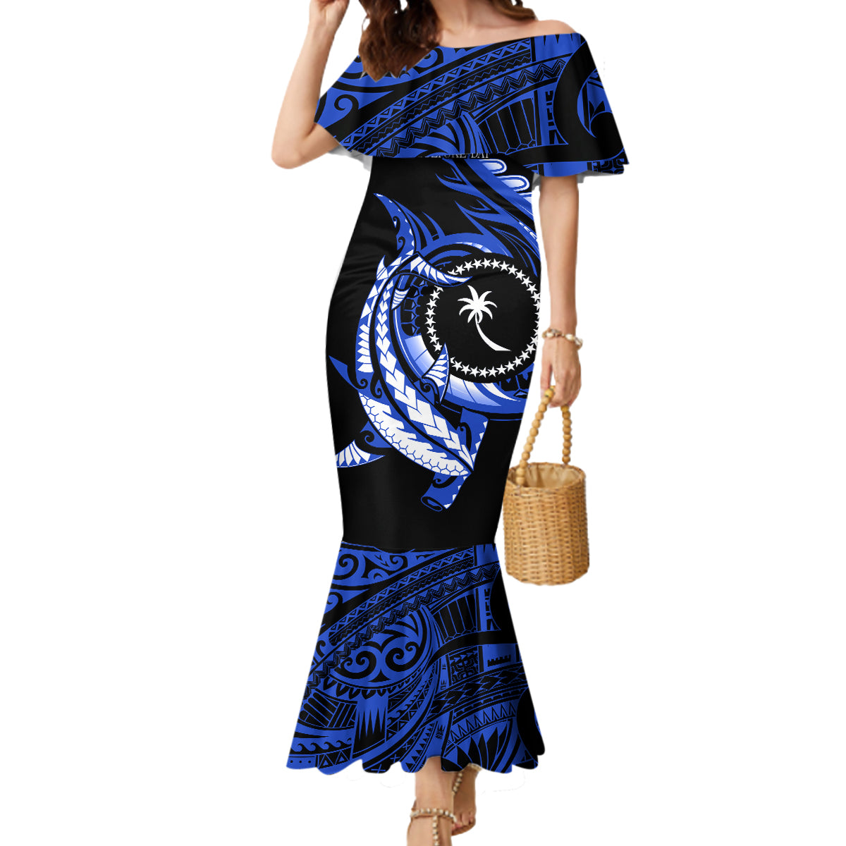 Personalised Chuuk FSM Culture Day Mermaid Dress Hammerhead Shark Tattoo 2024 LT9 Women Blue - Polynesian Pride