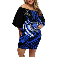 Personalised Chuuk FSM Culture Day Off Shoulder Short Dress Hammerhead Shark Tattoo 2024 LT9 Women Blue - Polynesian Pride
