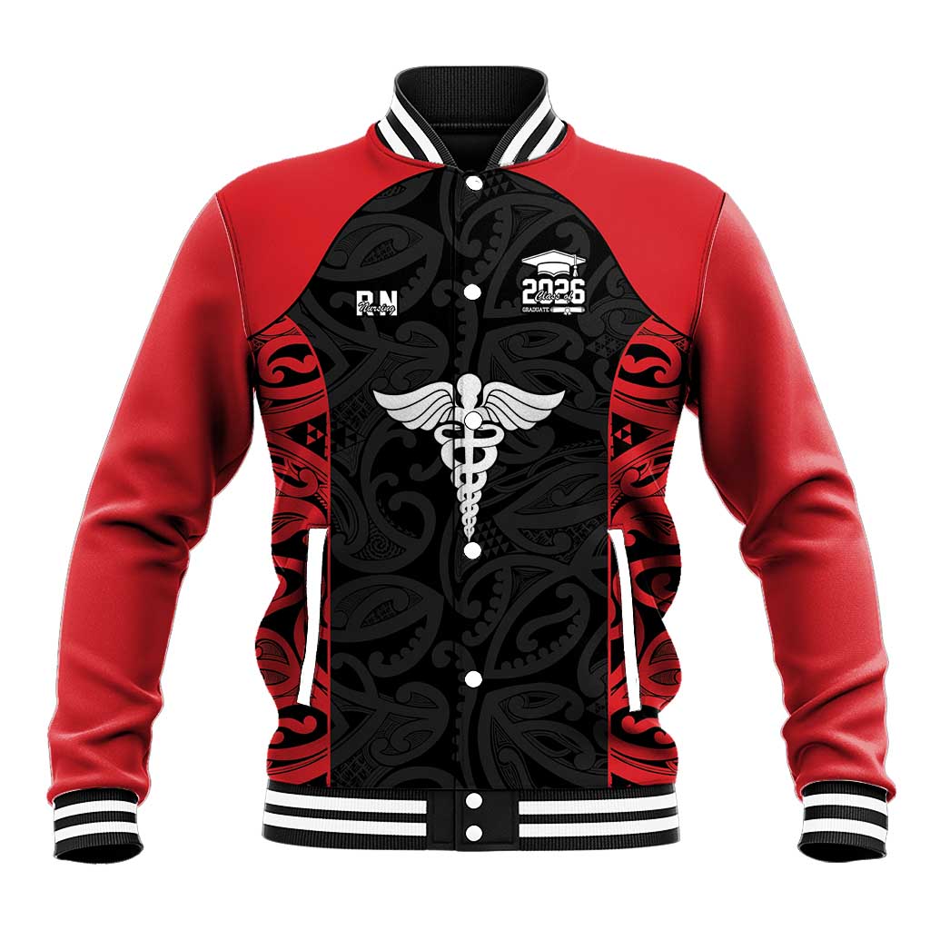 New Zealand Nurse RN 2026 Personalised Baseball Jacket Red Maori Pattern Cultural Pride LT9 Unisex Red - Polynesian Pride