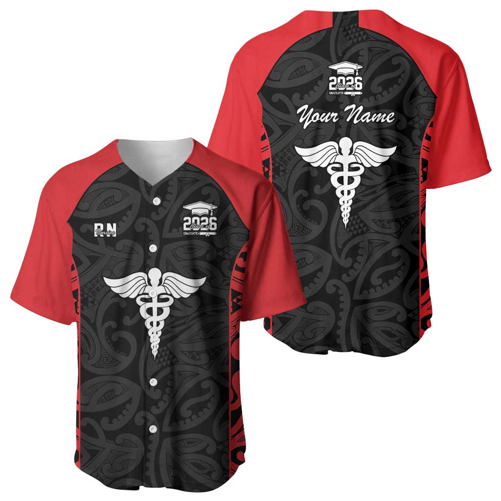 New Zealand Nurse RN 2026 Personalised Baseball Jersey Red Maori Pattern Cultural Pride LT9 - Polynesian Pride