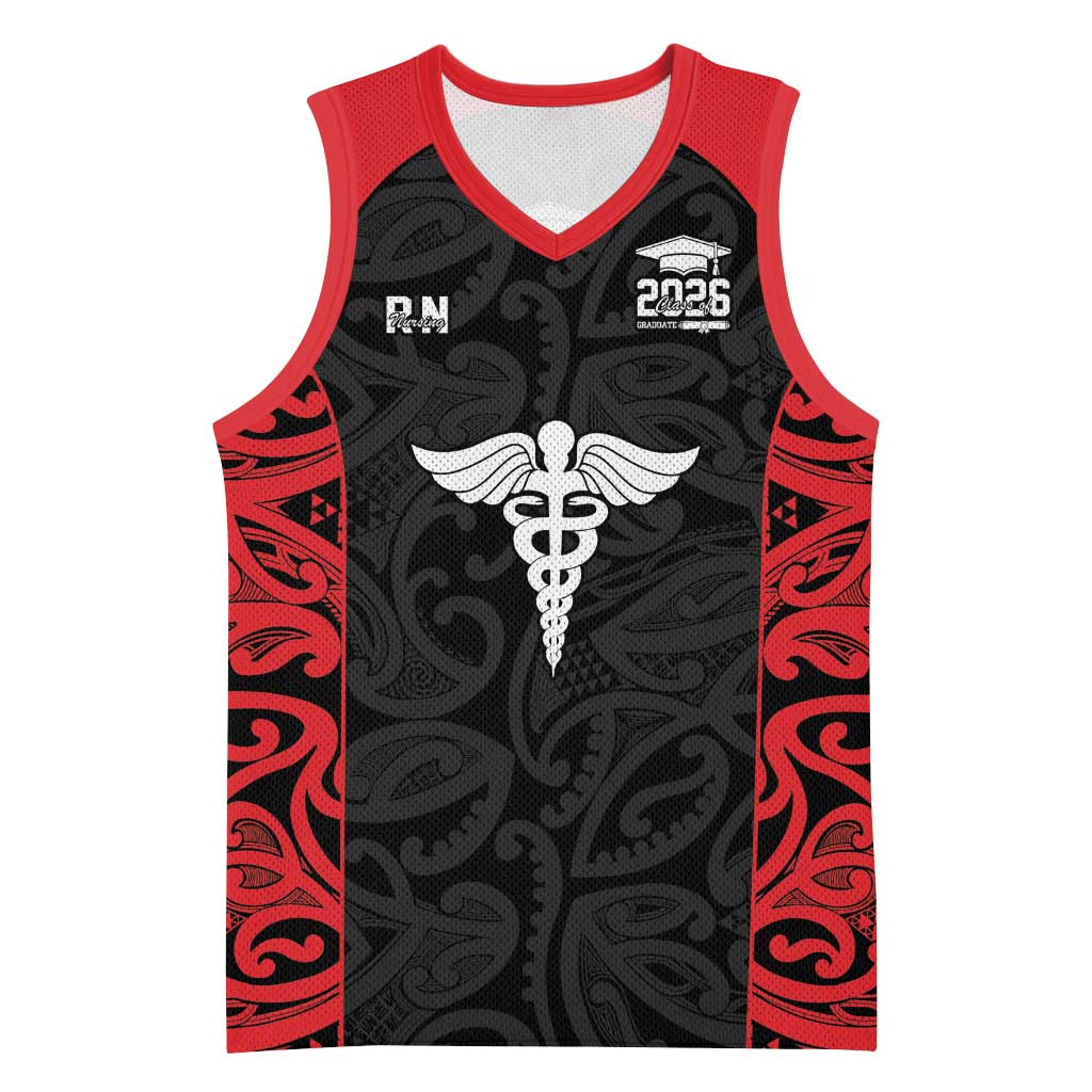 New Zealand Nurse RN 2026 Personalised Basketball Jersey Red Maori Pattern Cultural Pride LT9 Unisex Red - Polynesian Pride