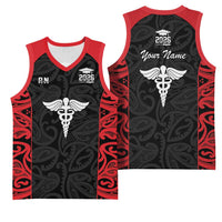 New Zealand Nurse RN 2026 Personalised Basketball Jersey Red Maori Pattern Cultural Pride LT9 - Polynesian Pride