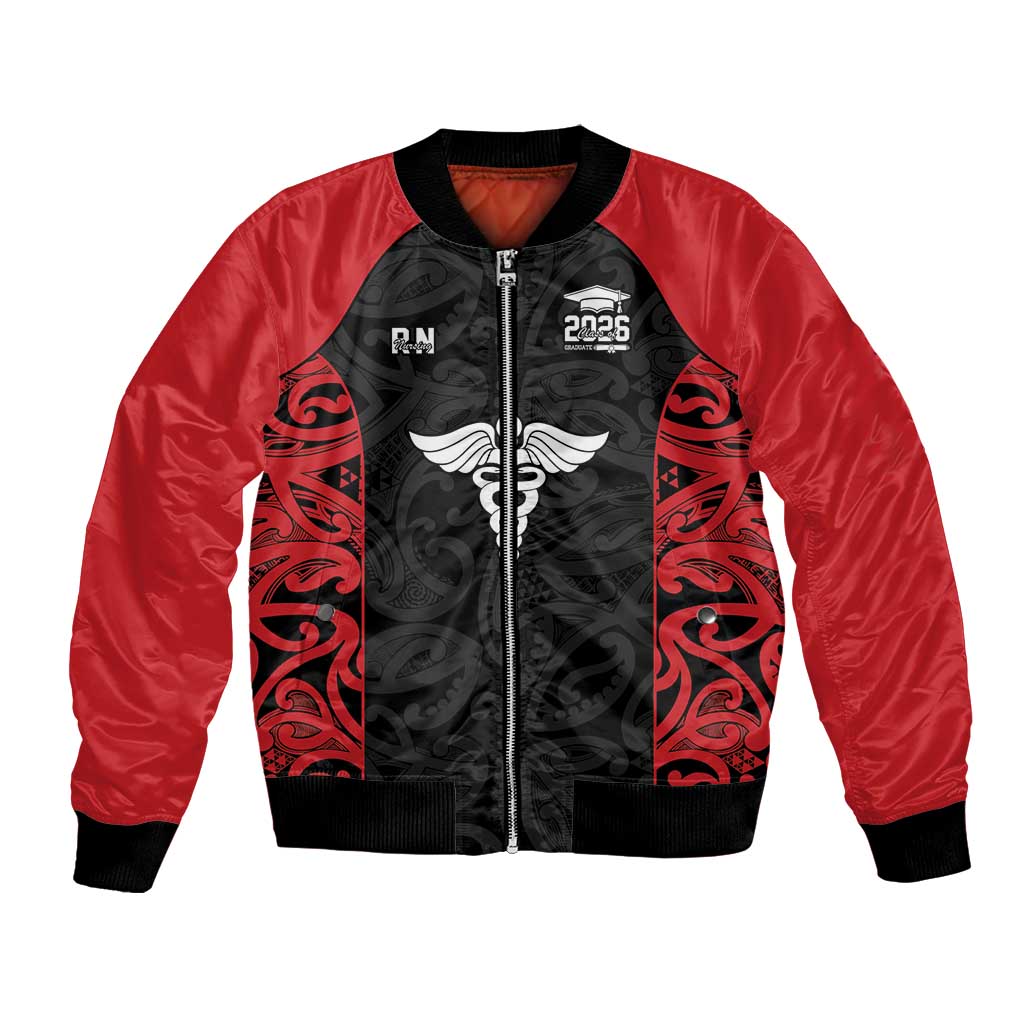 New Zealand Nurse RN 2026 Personalised Bomber Jacket Red Maori Pattern Cultural Pride LT9 Unisex Red - Polynesian Pride