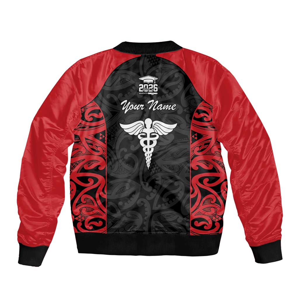 New Zealand Nurse RN 2026 Personalised Bomber Jacket Red Maori Pattern Cultural Pride LT9 - Polynesian Pride