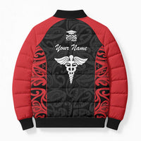 New Zealand Nurse RN 2026 Personalised Bomber Puffer Jacket Red Maori Pattern Cultural Pride LT9 - Polynesian Pride