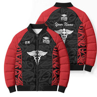 New Zealand Nurse RN 2026 Personalised Bomber Puffer Jacket Red Maori Pattern Cultural Pride LT9 - Polynesian Pride