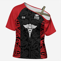 New Zealand Nurse RN 2026 Personalised Cross Shoulder Shirt Red Maori Pattern Cultural Pride LT9 Female Red - Polynesian Pride