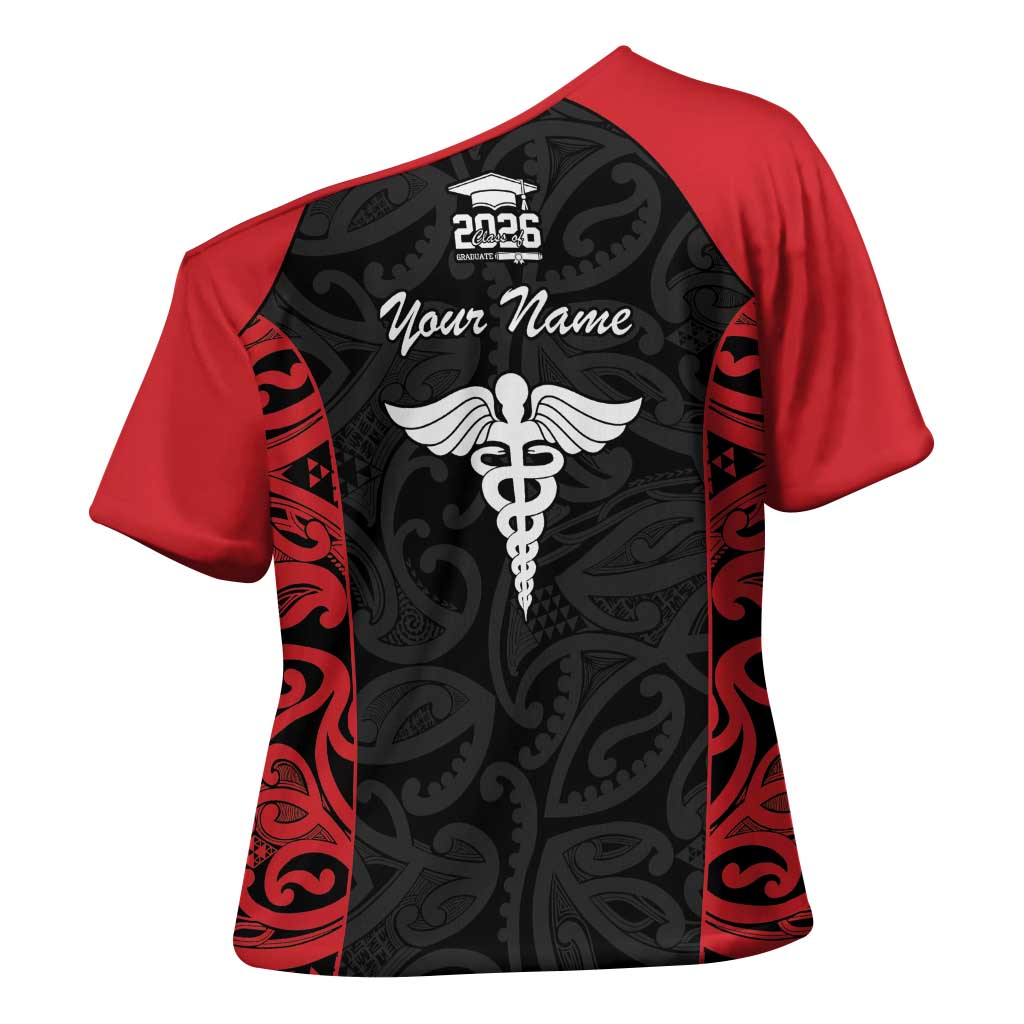 New Zealand Nurse RN 2026 Personalised Cross Shoulder Shirt Red Maori Pattern Cultural Pride LT9 - Polynesian Pride