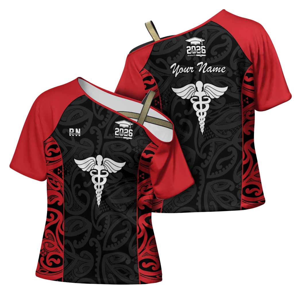 New Zealand Nurse RN 2026 Personalised Cross Shoulder Shirt Red Maori Pattern Cultural Pride LT9 - Polynesian Pride