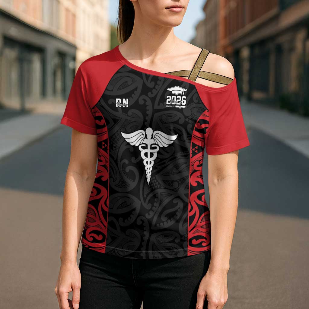 New Zealand Nurse RN 2026 Personalised Cross Shoulder Shirt Red Maori Pattern Cultural Pride LT9 - Polynesian Pride