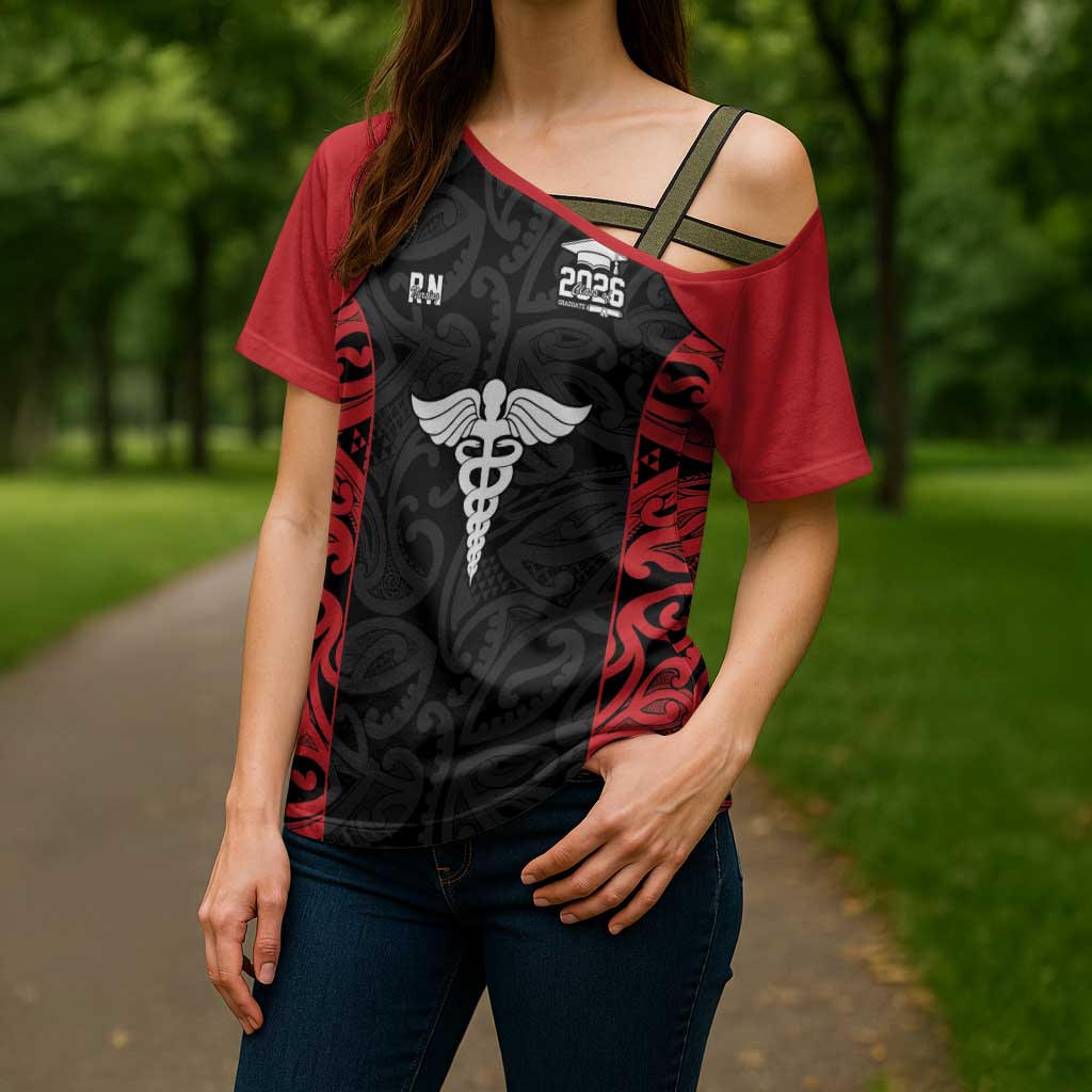 New Zealand Nurse RN 2026 Personalised Cross Shoulder Shirt Red Maori Pattern Cultural Pride LT9 - Polynesian Pride