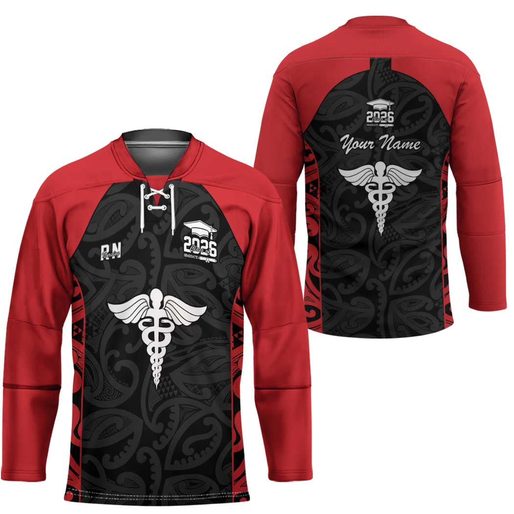 New Zealand Nurse RN 2026 Personalised Hockey Jersey Red Maori Pattern Cultural Pride LT9 - Polynesian Pride