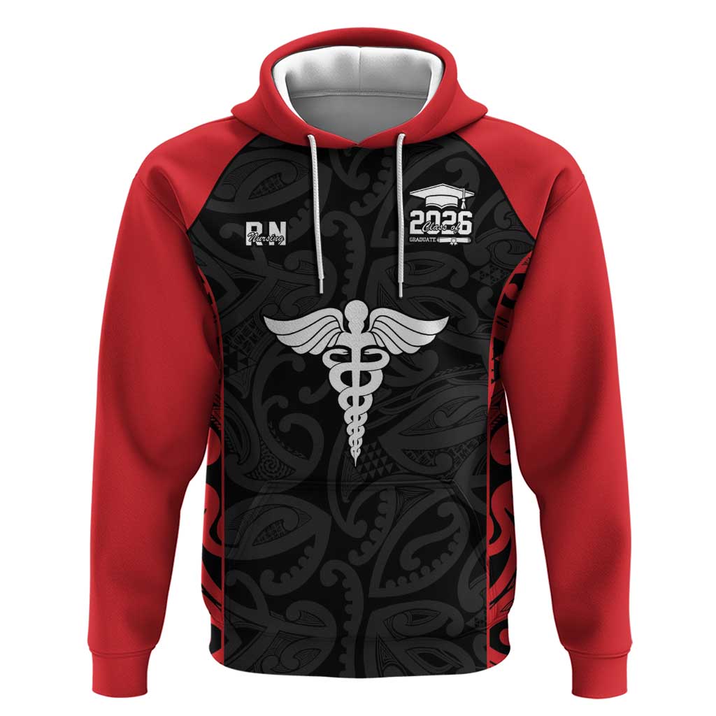 New Zealand Nurse RN 2026 Personalised Hoodie Red Maori Pattern Cultural Pride
