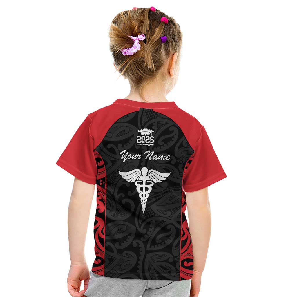 New Zealand Nurse RN 2026 Personalised Kid T Shirt Red Maori Pattern Cultural Pride LT9 - Polynesian Pride