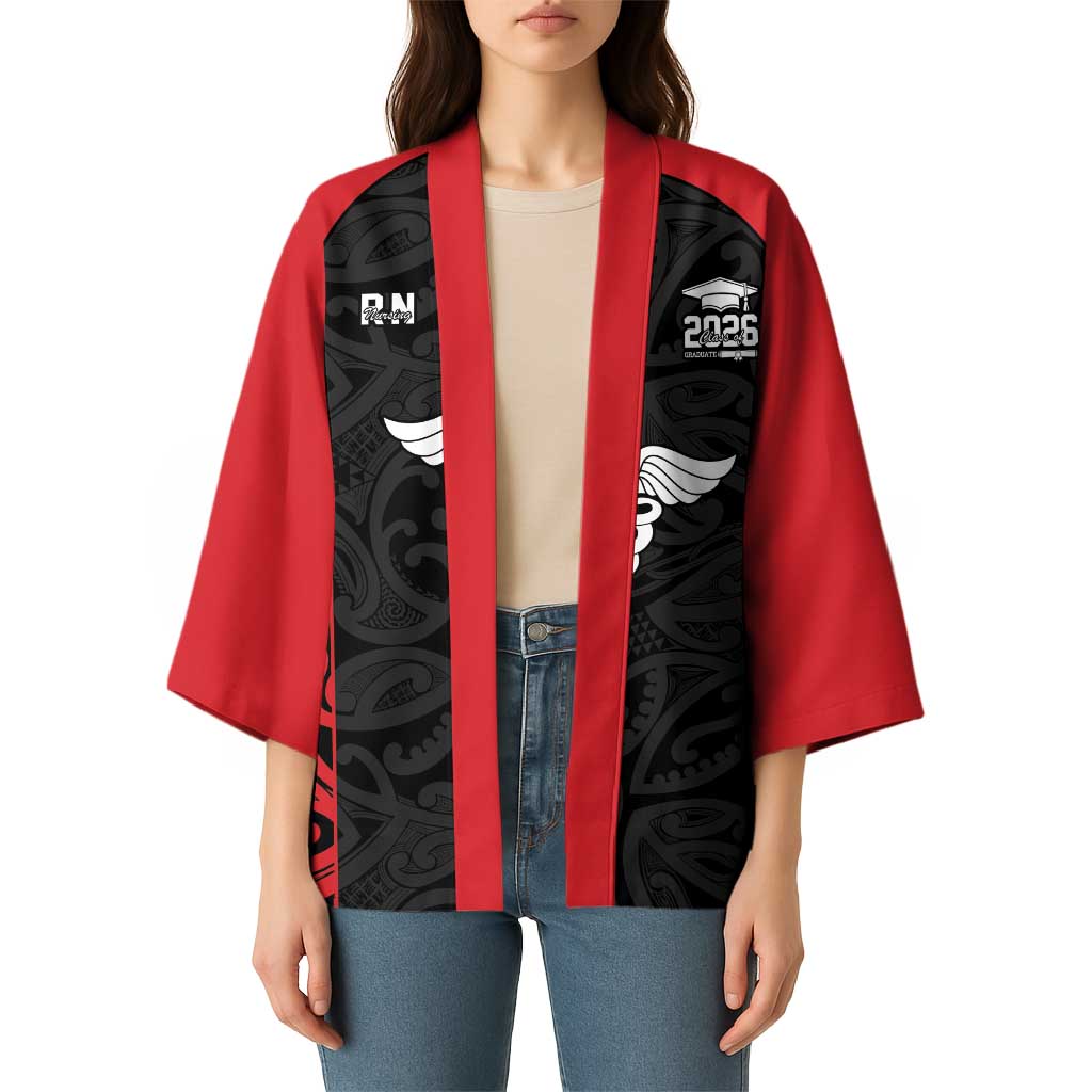 New Zealand Nurse RN 2026 Personalised Kimono Red Maori Pattern Cultural Pride LT9 - Polynesian Pride