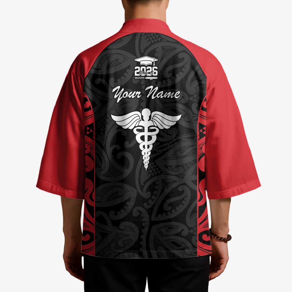 New Zealand Nurse RN 2026 Personalised Kimono Red Maori Pattern Cultural Pride LT9 - Polynesian Pride