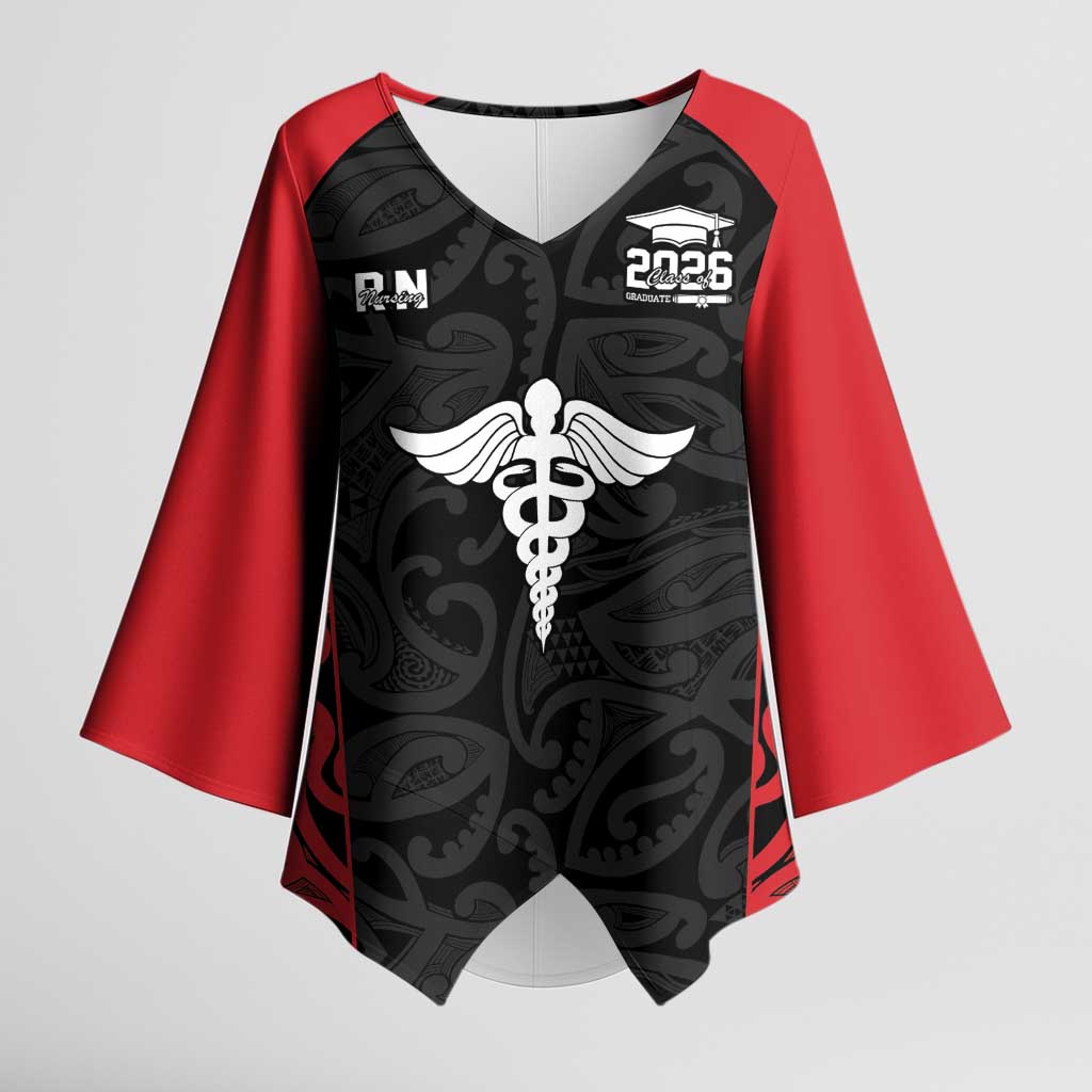 New Zealand Nurse RN 2026 Personalised Kimono Sleeve Blouse Red Maori Pattern Cultural Pride LT9 Female Red - Polynesian Pride