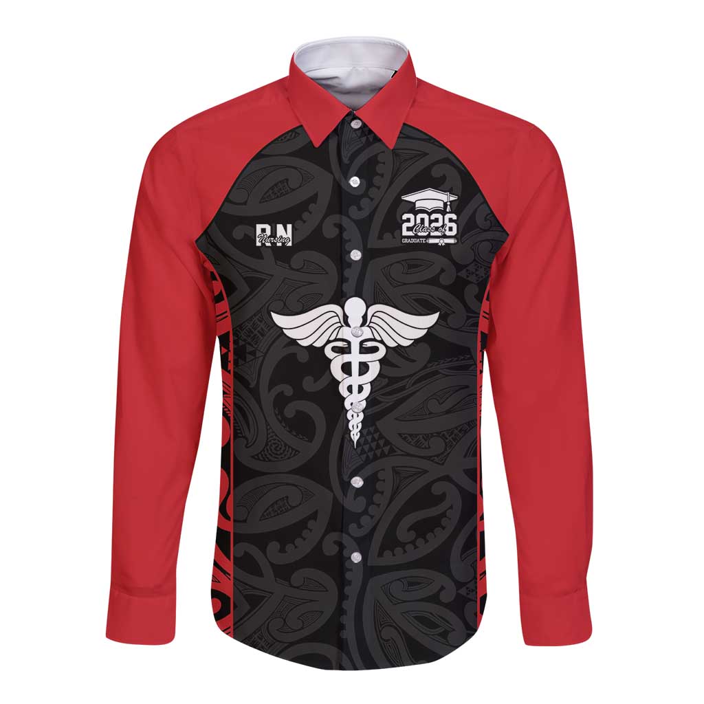 New Zealand Nurse RN 2026 Personalised Long Sleeve Button Shirt Red Maori Pattern Cultural Pride LT9 Unisex Red - Polynesian Pride