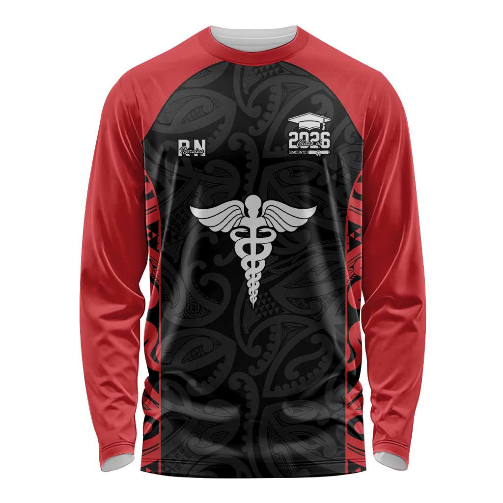 New Zealand Nurse RN 2026 Personalised Long Sleeve Shirt Red Maori Pattern Cultural Pride LT9 Unisex Red - Polynesian Pride