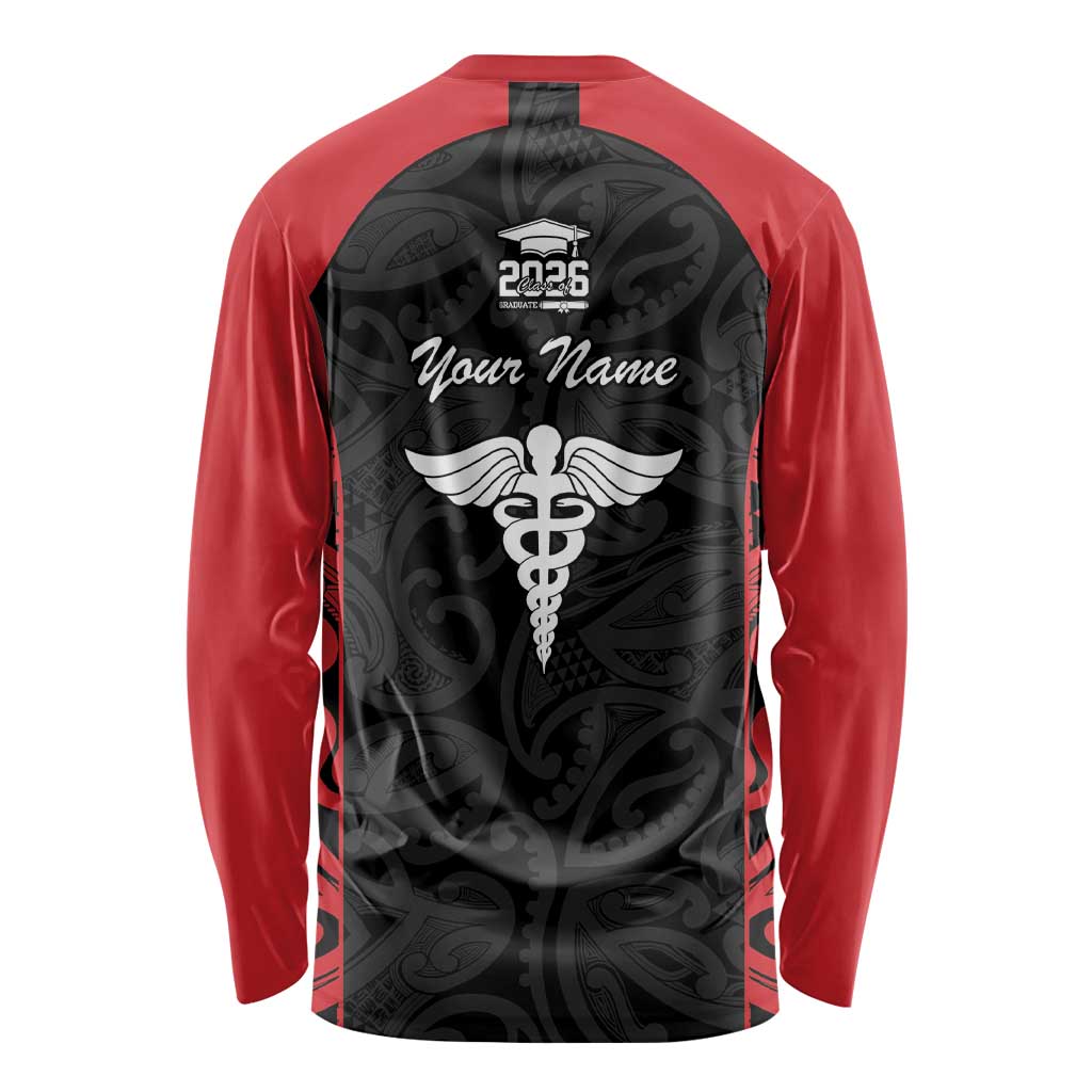 New Zealand Nurse RN 2026 Personalised Long Sleeve Shirt Red Maori Pattern Cultural Pride LT9 - Polynesian Pride