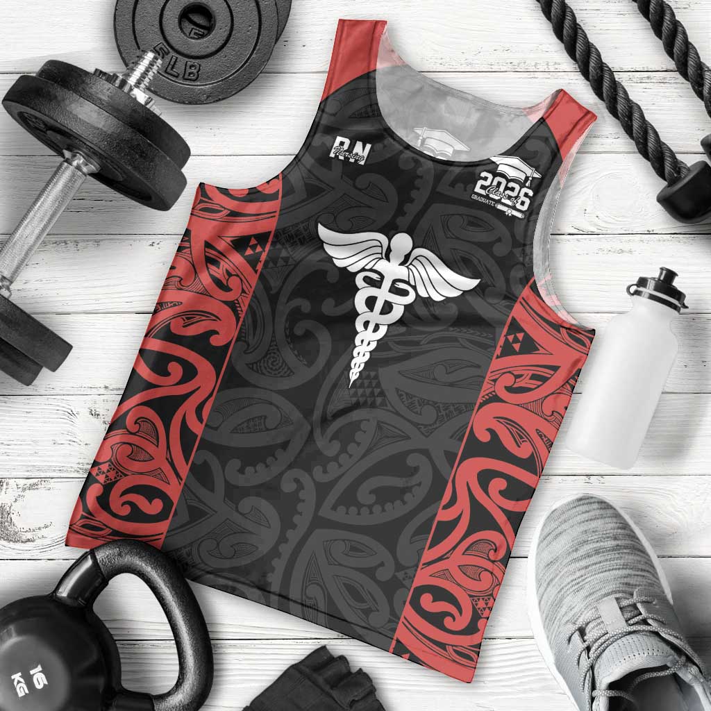New Zealand Nurse RN 2026 Personalised Men Tank Top Red Maori Pattern Cultural Pride LT9 - Polynesian Pride