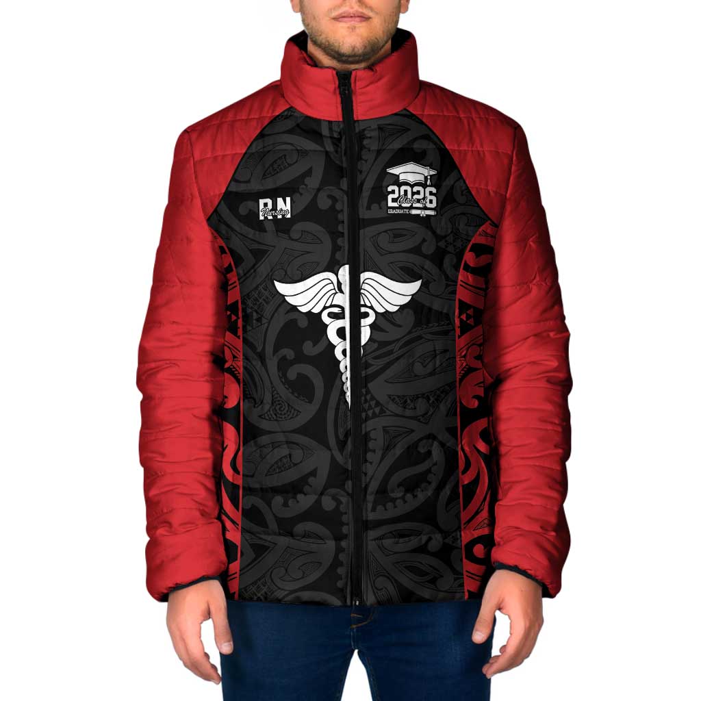 New Zealand Nurse RN 2026 Personalised Padded Jacket Red Maori Pattern Cultural Pride LT9 Men Red - Polynesian Pride