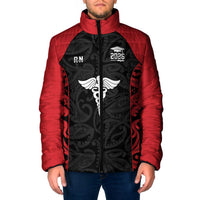 New Zealand Nurse RN 2026 Personalised Padded Jacket Red Maori Pattern Cultural Pride LT9 Men Red - Polynesian Pride