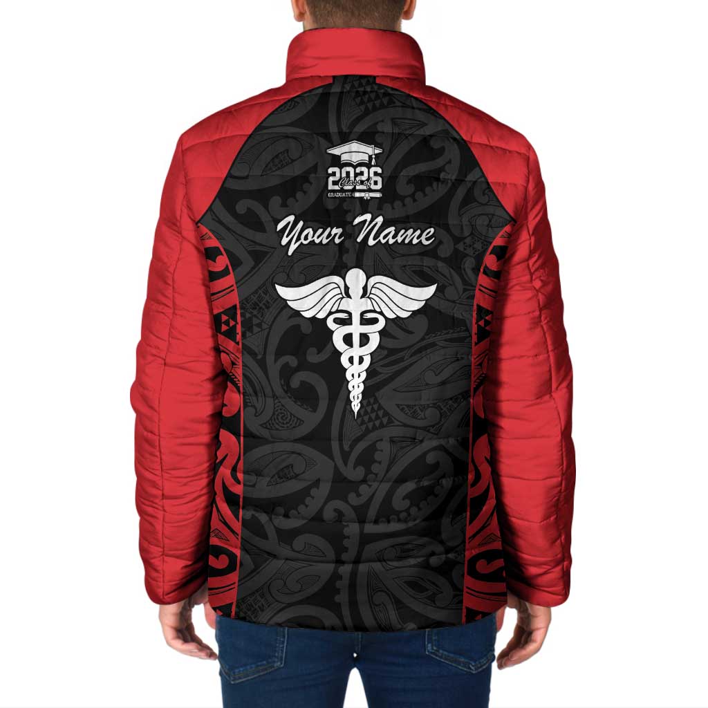 New Zealand Nurse RN 2026 Personalised Padded Jacket Red Maori Pattern Cultural Pride LT9 - Polynesian Pride