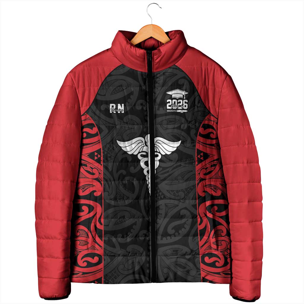 New Zealand Nurse RN 2026 Personalised Padded Jacket Red Maori Pattern Cultural Pride LT9 - Polynesian Pride