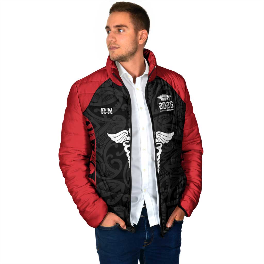 New Zealand Nurse RN 2026 Personalised Padded Jacket Red Maori Pattern Cultural Pride LT9 - Polynesian Pride