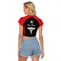 New Zealand Nurse RN 2026 Personalised Raglan Cropped T Shirt Red Maori Pattern Cultural Pride LT9 - Polynesian Pride