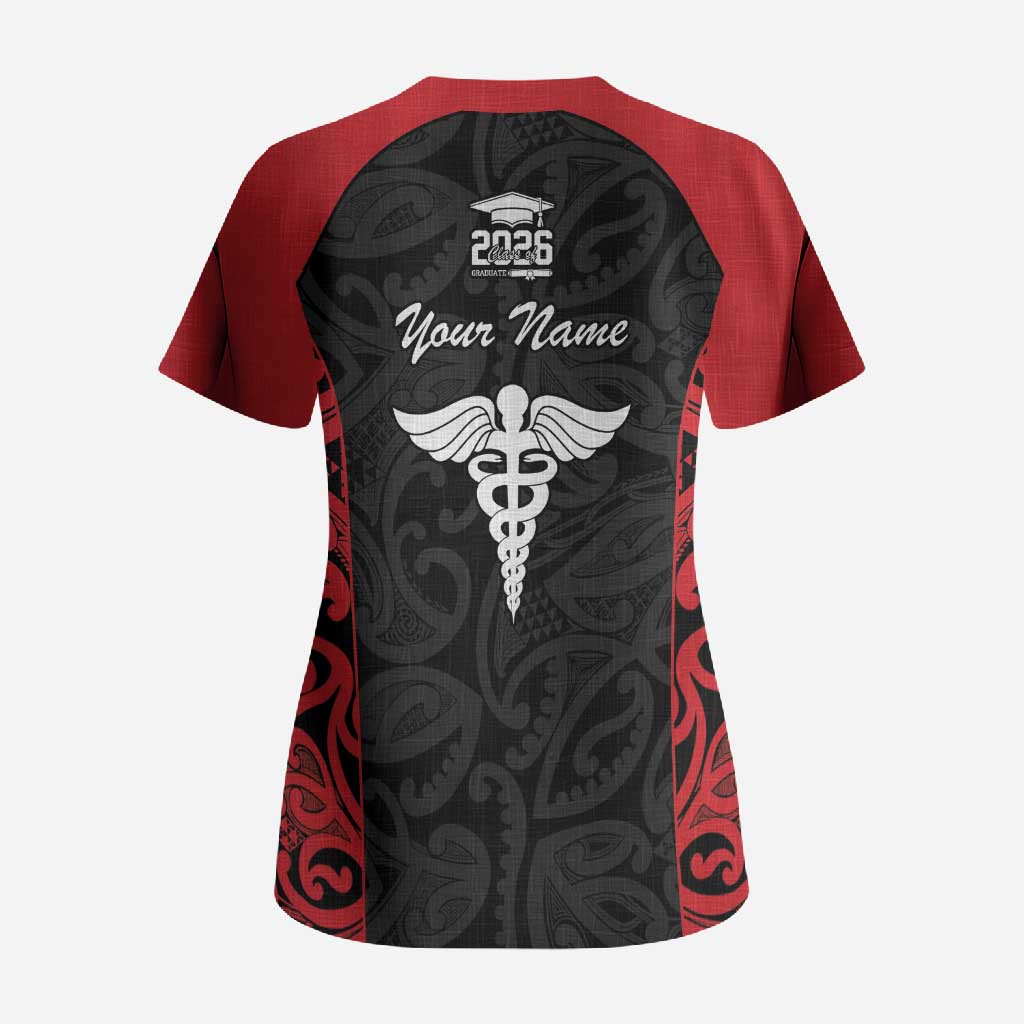 New Zealand Nurse RN 2026 Personalised Scrub Top Red Maori Pattern Cultural Pride LT9 - Polynesian Pride