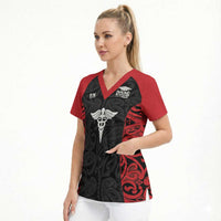 New Zealand Nurse RN 2026 Personalised Scrub Top Red Maori Pattern Cultural Pride LT9 - Polynesian Pride
