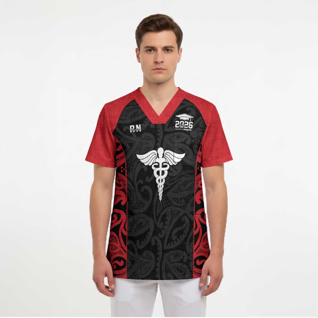 New Zealand Nurse RN 2026 Personalised Scrub Top Red Maori Pattern Cultural Pride LT9 - Polynesian Pride