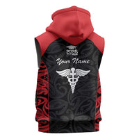 New Zealand Nurse RN 2026 Personalised Sleeveless Hoodie Red Maori Pattern Cultural Pride