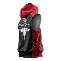 New Zealand Nurse RN 2026 Personalised Sleeveless Hoodie Red Maori Pattern Cultural Pride