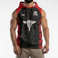 New Zealand Nurse RN 2026 Personalised Sleeveless Hoodie Red Maori Pattern Cultural Pride