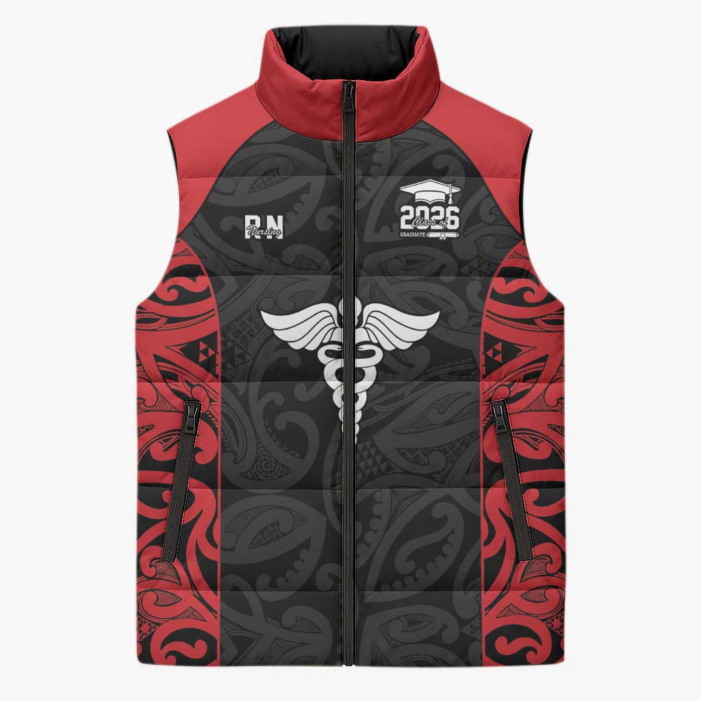 New Zealand Nurse RN 2026 Personalised Sleeveless Puffer Jacket Red Maori Pattern Cultural Pride LT9 Unisex Red - Polynesian Pride