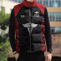 New Zealand Nurse RN 2026 Personalised Sleeveless Puffer Jacket Red Maori Pattern Cultural Pride LT9 - Polynesian Pride