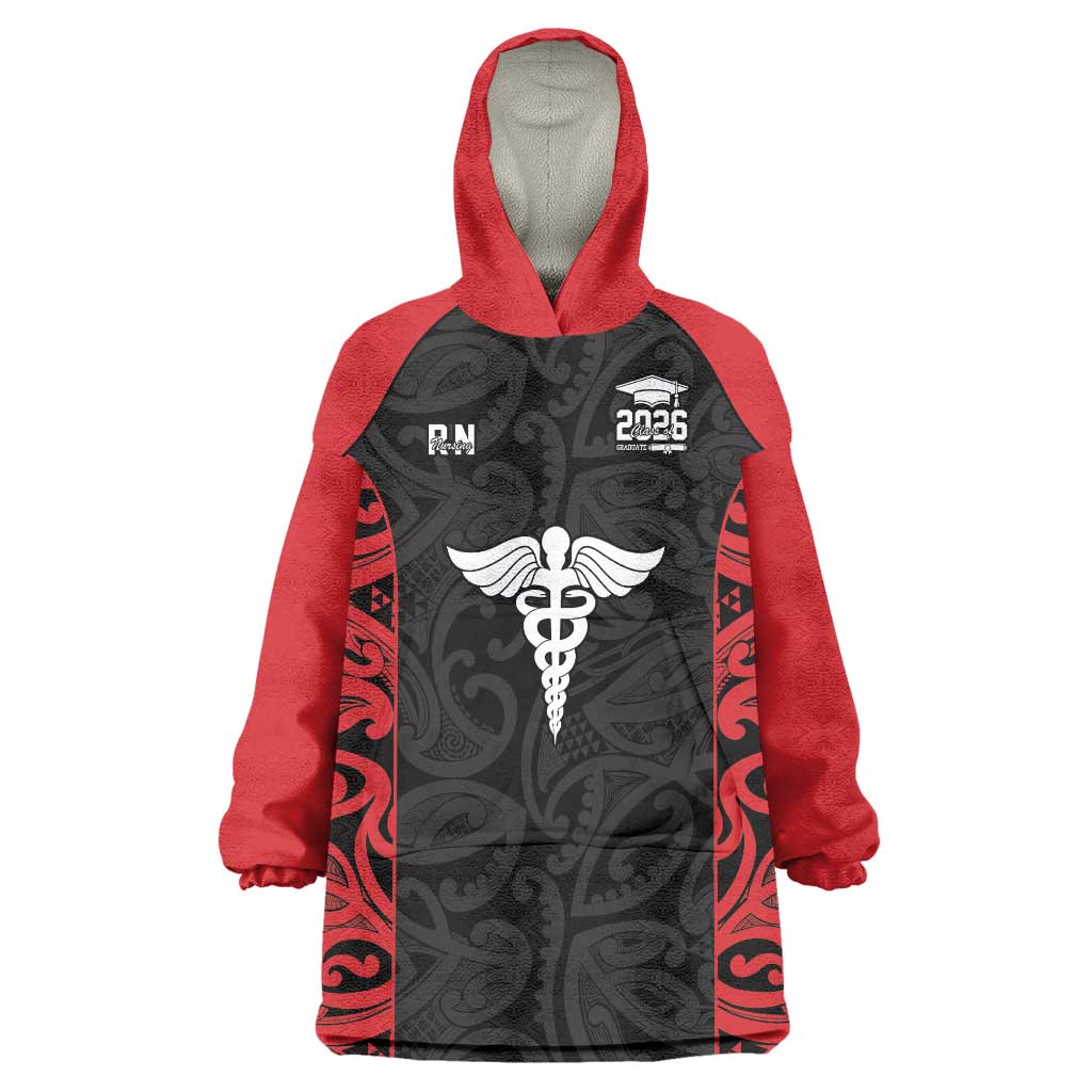 New Zealand Nurse RN 2026 Personalised Wearable Blanket Hoodie Red Maori Pattern Cultural Pride LT9 One Size Red - Polynesian Pride