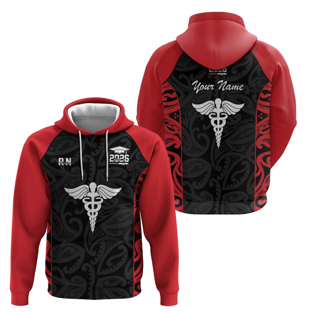 New Zealand Nurse RN 2026 Personalised Zip Hoodie Red Maori Pattern Cultural Pride LT9 - Polynesian Pride