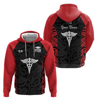 New Zealand Nurse RN 2026 Personalised Zip Hoodie Red Maori Pattern Cultural Pride LT9 - Polynesian Pride