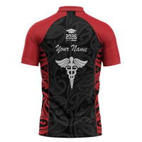 New Zealand Nurse RN 2026 Personalised Zipper Polo Shirt Red Maori Pattern Cultural Pride LT9 - Polynesian Pride
