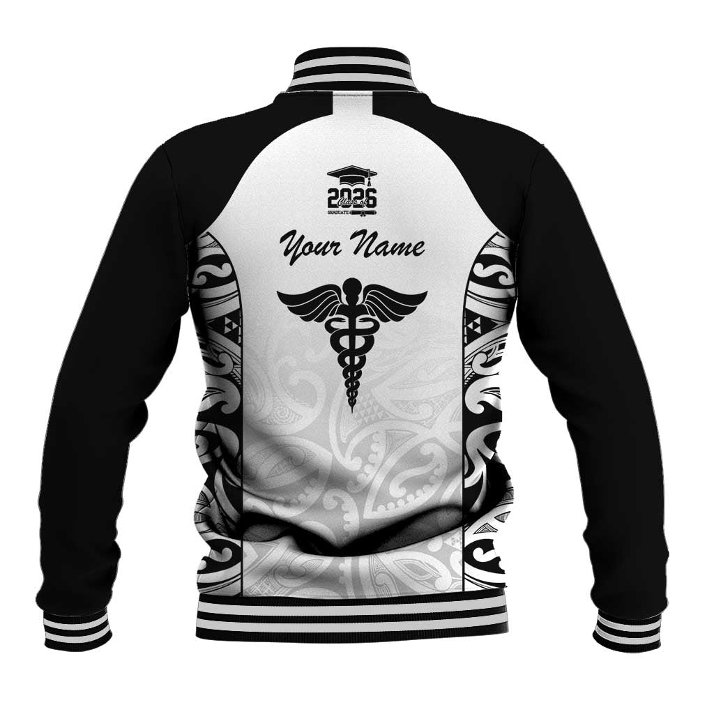 New Zealand Nurse RN 2026 Personalised Baseball Jacket White Maori Pattern Cultural Pride LT9 - Polynesian Pride