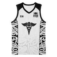 New Zealand Nurse RN 2026 Personalised Basketball Jersey White Maori Pattern Cultural Pride