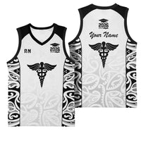 New Zealand Nurse RN 2026 Personalised Basketball Jersey White Maori Pattern Cultural Pride