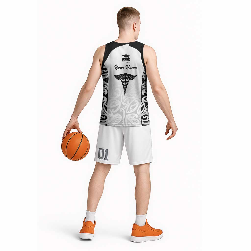 New Zealand Nurse RN 2026 Personalised Basketball Jersey White Maori Pattern Cultural Pride