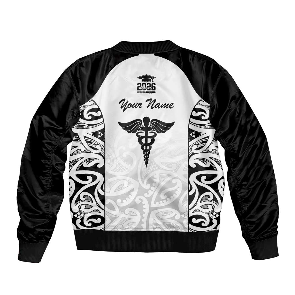 New Zealand Nurse RN 2026 Personalised Bomber Jacket White Maori Pattern Cultural Pride LT9 - Polynesian Pride