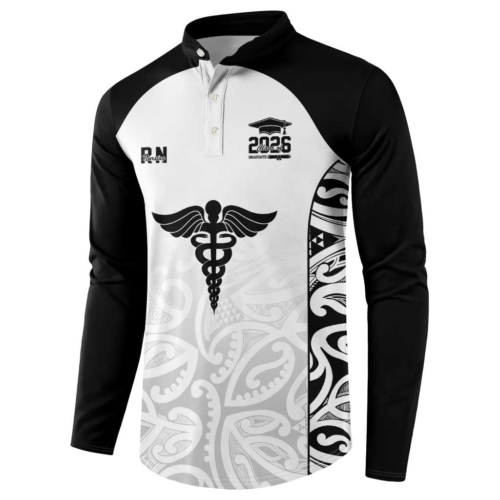 New Zealand Nurse RN 2026 Personalised Button Sweatshirt White Maori Pattern Cultural Pride LT9 - Polynesian Pride