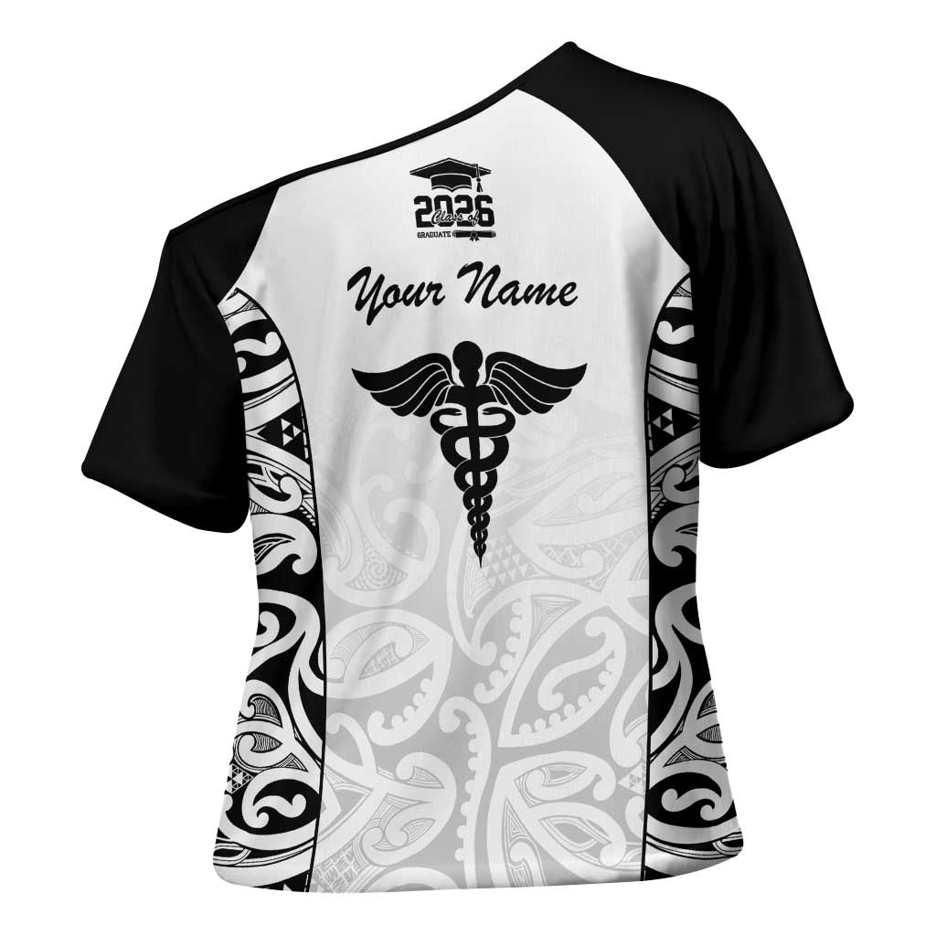 New Zealand Nurse RN 2026 Personalised Cross Shoulder Shirt White Maori Pattern Cultural Pride LT9 - Polynesian Pride